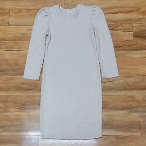 Harper Size SMALL 3/4 Sleeve Stretch Ribbed Sweater Dress In Color Baige